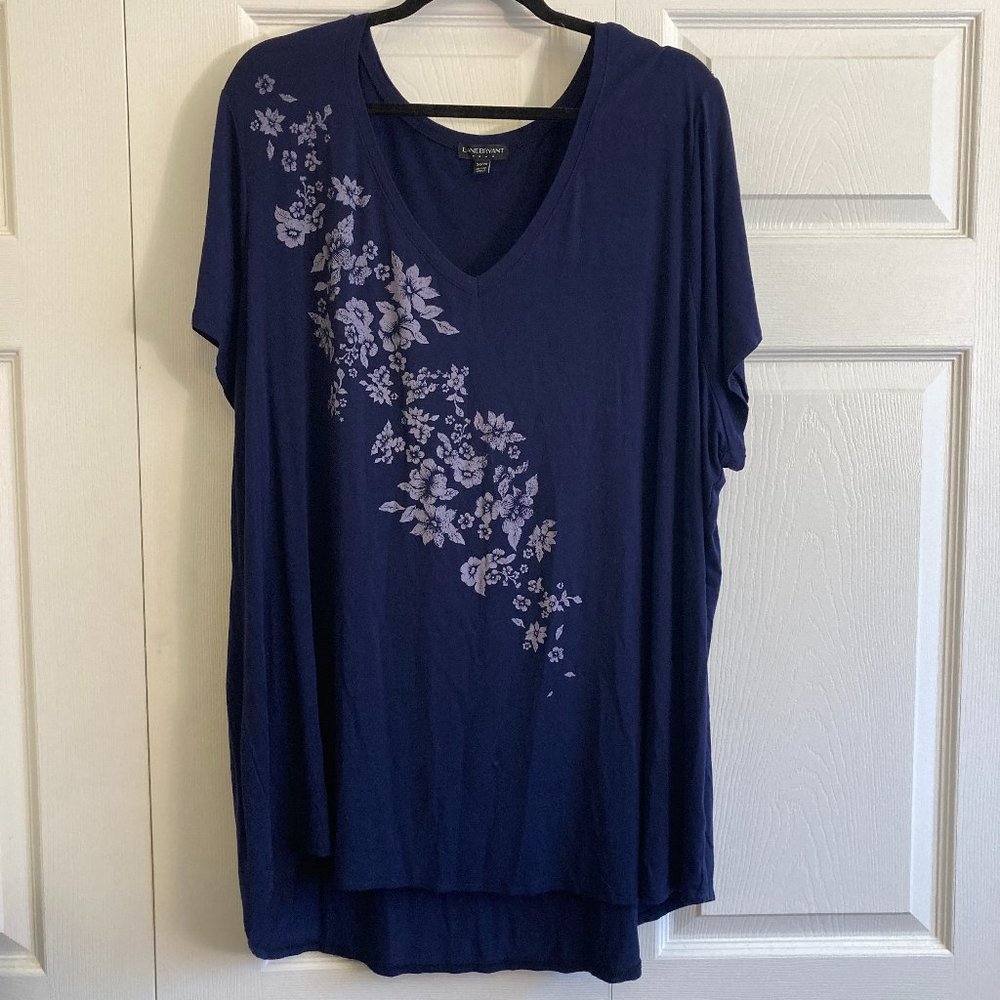 Lane Bryant Women's Floral Top Flowy Print Navy Plus Size 26/28
